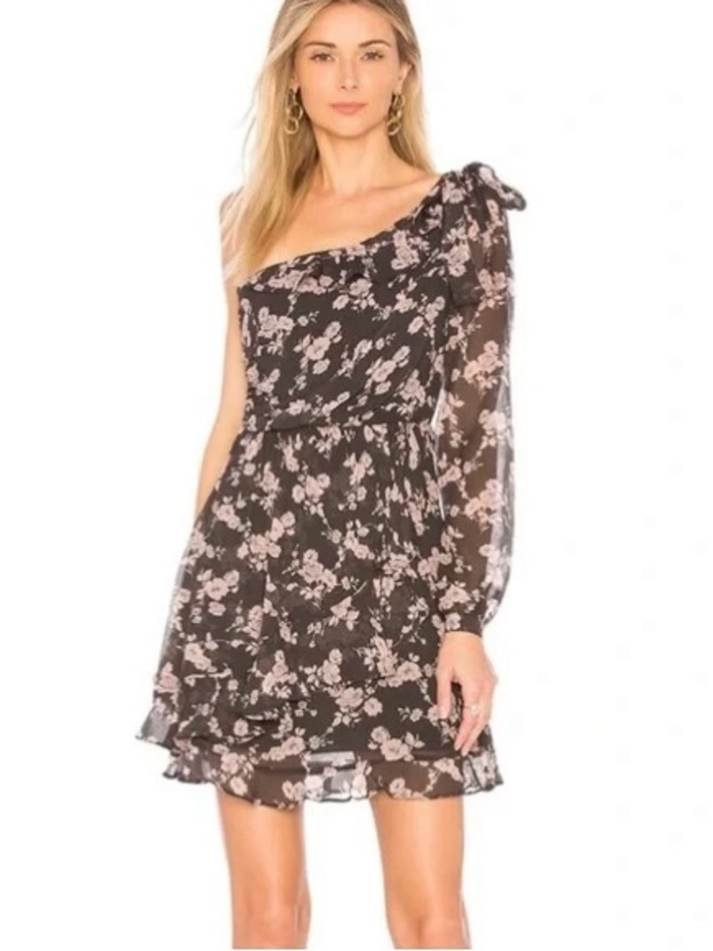 For Love & Lemons Floral Mini Dress 🌷 Cottagecore Coquette Off-Shoulder A-Line